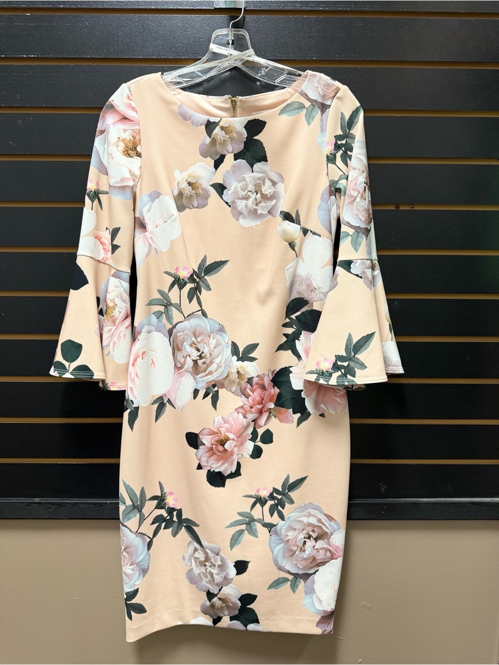 Calvin Klein Blush Floral Bell Sleeve Sheath Dress Size 4